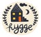 House lettering sticker. Hygge home. Cozy residential building with funny short quote. Doodle night landscape. Black