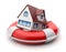 House in lifebuoy. Property insurance. Isolated