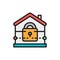 House with lock, home security, insurance flat color line icon.