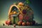 House made of fresh fruits Creative diet food healthy eating concept photo of human made of fresh fruits and vegetables