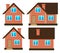 House made of red bricks on different sides, set vector isolated.