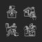 House maintenance chalk white icons set on black background