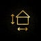 House, measurement, size gold icon. Vector illustration of golden particle background. Real estate concept vector illustration