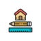 House measuring, measure tool for home, architectural plan flat color line icon.