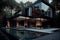 House minimaist black hill wood modern glass swiming pool patio terraces