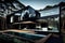 House minimaist black hill wood modern glass swiming pool patio terraces