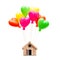 House model with a cluster of heart shaped balloons