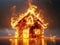 House model engulfed in bright, intense flames