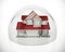 House model protected by glass sphere. Insurance and safety concept. 3D illustration