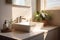 house modern bathroom interior faucet luxury counter home sink design sunlight. Generative AI.