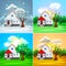 House and nature four seasons vector