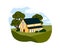 House in nature. Rural suburban home building outdoor. Countryside real estate, exterior. Secluded country private