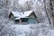 A house nestled amidst the snowy trees of a remote forest, A traditional Russian dacha in winter, AI Generated