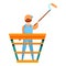 House painter guy works height icon, cartoon style