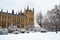 House of Parliament & snow, London