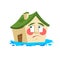 House pee flooded isolated. Crying Home Cartoon Style Vector