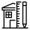 House pencil and ruler icon, outline style