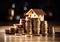 house perched on a stack of coins, symbolizing the financial concept of investment, savings, and real estate.