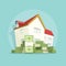 House with pile money, home expense symbol, concept mortgage loan