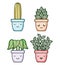 House plants and cactus kawaii comic characters