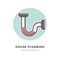 House plumbing service emblem with clogged pipe illustration