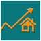House prices growth on green background. vector icon. Flat design