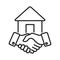 House and property dealer with handshake marketing vector logo design of mortgage, home stay project