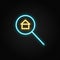 house, property, search neon icon. Blue and yellow neon vector icon