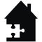 House and puzzle, construction parts, black silhouette of house
