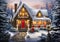 A House with a Red Door in a Snowy Landscape: An Illustration of