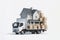 House Removal Truck With Boxes on solid white background. ai generative