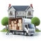 House Removal Truck With Boxes on solid white background. ai generative