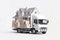 House Removal Truck With Boxes on solid white background. ai generative
