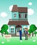 House rent banner, home selection, building buying in hands, real estate concept vector illustration. Housing purchase