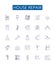 House repair line icons signs set. Design collection of Housekeeping, Plumbing, Painting, Tiling, Carpentry, Roofing