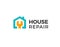 House repair logo. Home renovation project emblem. Wreck tool icon. Maintenance service sign. Isolated garage symbol