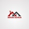 House repair service logo vector, with twin roof in red color, tool hammer, element, and template for company