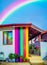 House`s facade is decorated with rainbow color