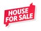 House for sale. Property selling. Word on red ribbon headline. Red tape text label title. Real estate rental. Vector flat color