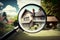 House searching, magnifying glass looking at house model, house selection, real estate concept