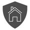 House in secure shield solid icon, self isolation concept, home protection sign on white background, building in safety