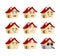 House set emotion. sleeping and evil emotion avatar. bewildered and sad Home emoji. Building fear and happy icon. serious and