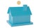 House shaped piggy bank and gold coins.3D illustration.