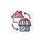 House and shop. Home shopping concept. Filled color icon. Commerce vector illustration