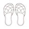 House slippers in line art style. Man, male footwear. Outline logo for web design, shoes store. Vector illustration