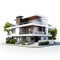 house and small trees isolated on a pristine white background, embodying the essence of the real estate concept.