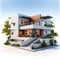 house and small trees isolated on a pristine white background, embodying the essence of the real estate concept.