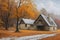 A house in the snow oil painting countryside image, generative Ai