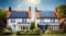 house in sunlight solar panels roofs. day for solar energy generation. harnessing solar power