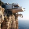A house suspended on a cliff above the Mediterranean Sea